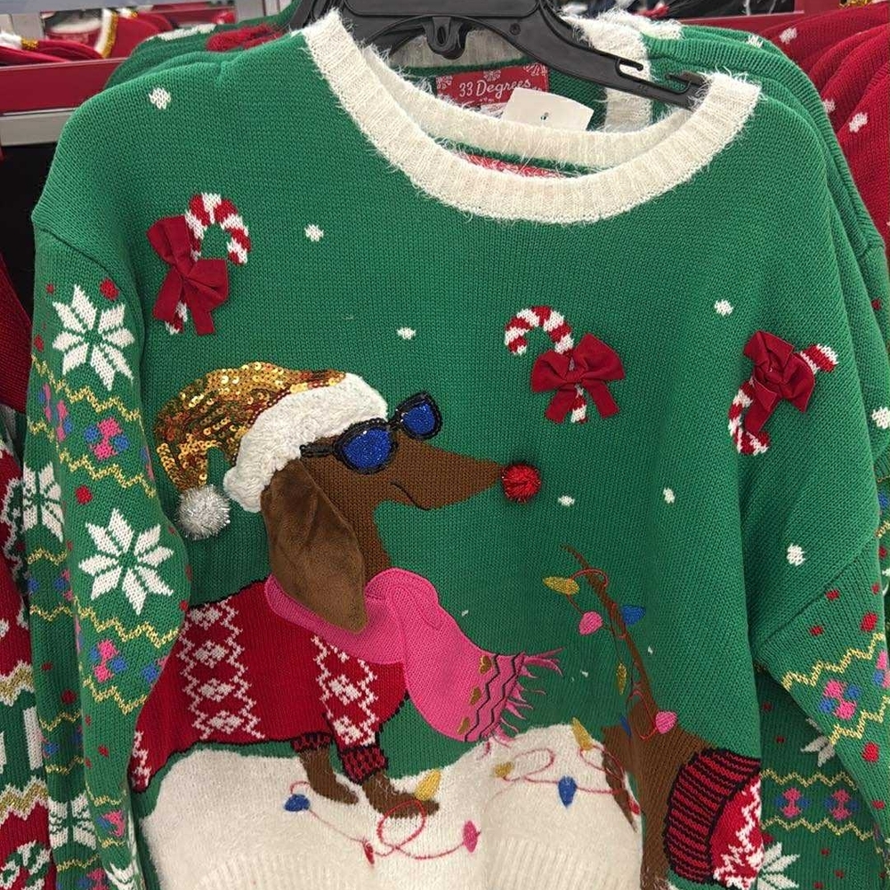 32 Degrees Festive Green Dachshund Sweater
